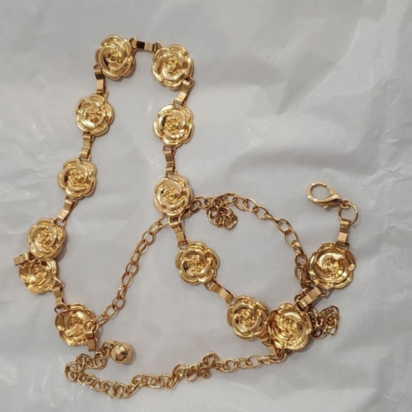 Gold plated rosebud‎ flower gypsy boho metal waist hip belt new main image 8